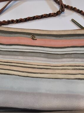 Elliott Lucca Pink, Cream, Tan & Gray Striped Crossbody with Strap